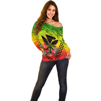 Personalized Hawaii Off Shoulder Sweater Kakau Kanaka Maoli With Hibiscus Flowers LT05 - Polynesian Pride
