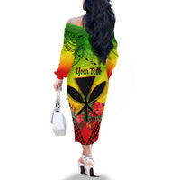 Personalized Hawaii Off The Shoulder Long Sleeve Dress Kakau Kanaka Maoli With Hibiscus Flowers LT05 - Polynesian Pride