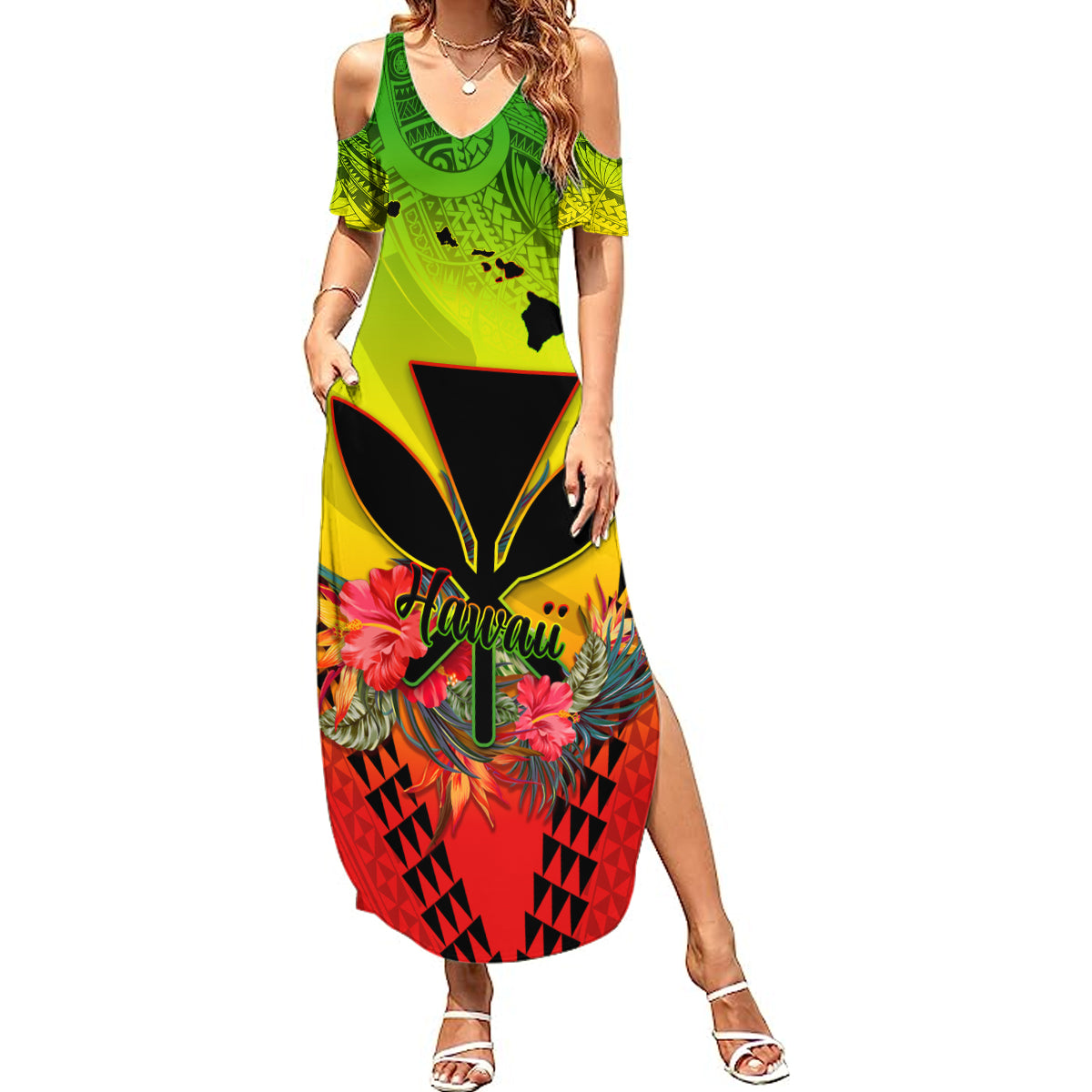 Personalized Hawaii Summer Maxi Dress Kakau Kanaka Maoli With Hibiscus Flowers LT05 Women Reggae - Polynesian Pride