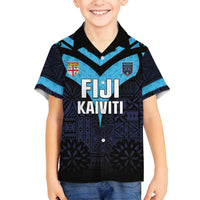 Custom Fiji Kaiviti Rugby Family Matching Off Shoulder Maxi Dress and Hawaiian Shirt Fiji Tapa Pattern