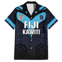 Custom Fiji Kaiviti Rugby Family Matching Off Shoulder Short Dress and Hawaiian Shirt Fiji Tapa Pattern