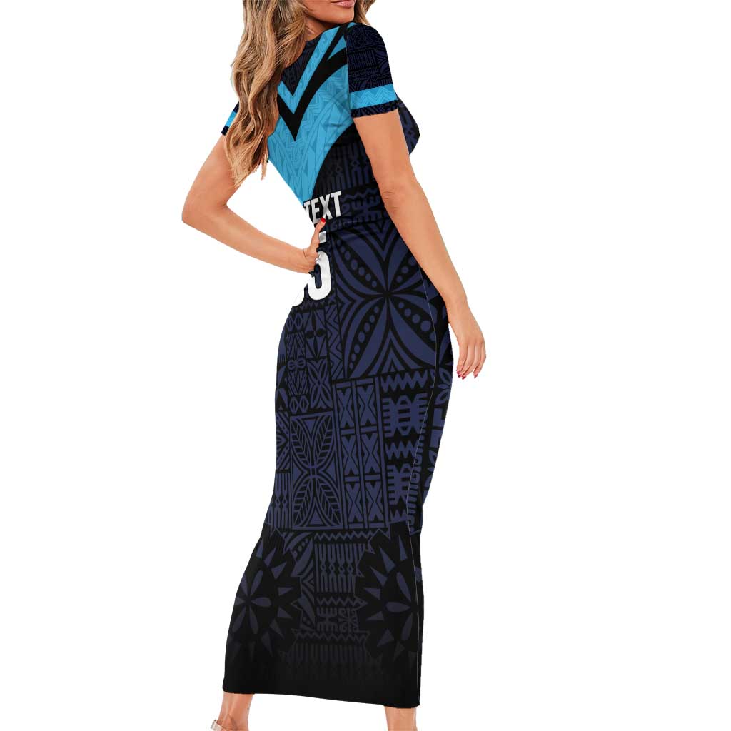 Custom Fiji Kaiviti Rugby Short Sleeve Bodycon Dress Fiji Tapa Pattern