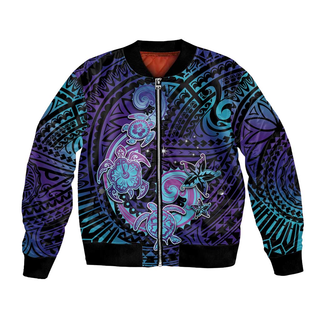 Hawaii Makahiki Turtle Bomber Jacket Spiral Polynesian Tattoo LT05 Unisex Purple - Polynesian Pride