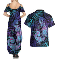 Hawaii Makahiki Turtle Couples Matching Summer Maxi Dress and Hawaiian Shirt Spiral Polynesian Tattoo