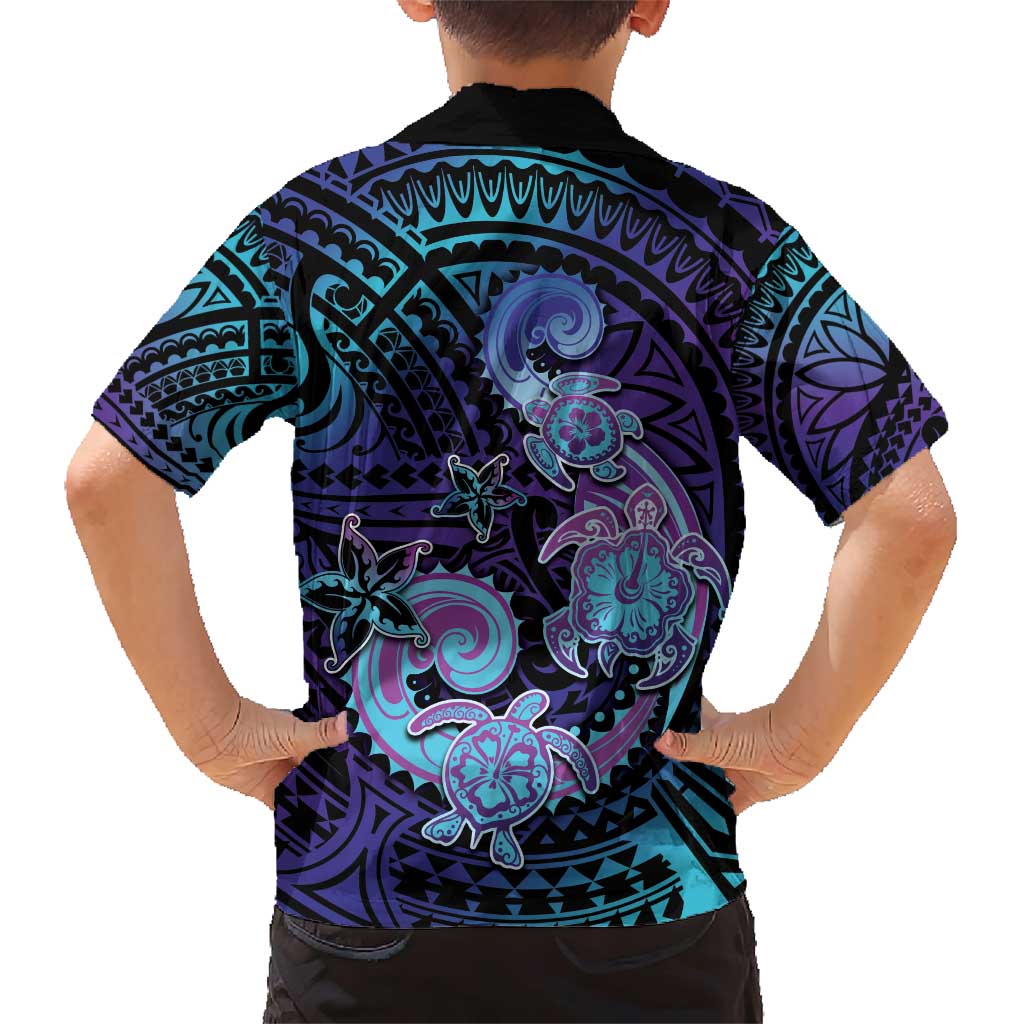 Hawaii Makahiki Turtle Family Matching Short Sleeve Bodycon Dress and Hawaiian Shirt Spiral Polynesian Tattoo LT05 - Polynesian Pride