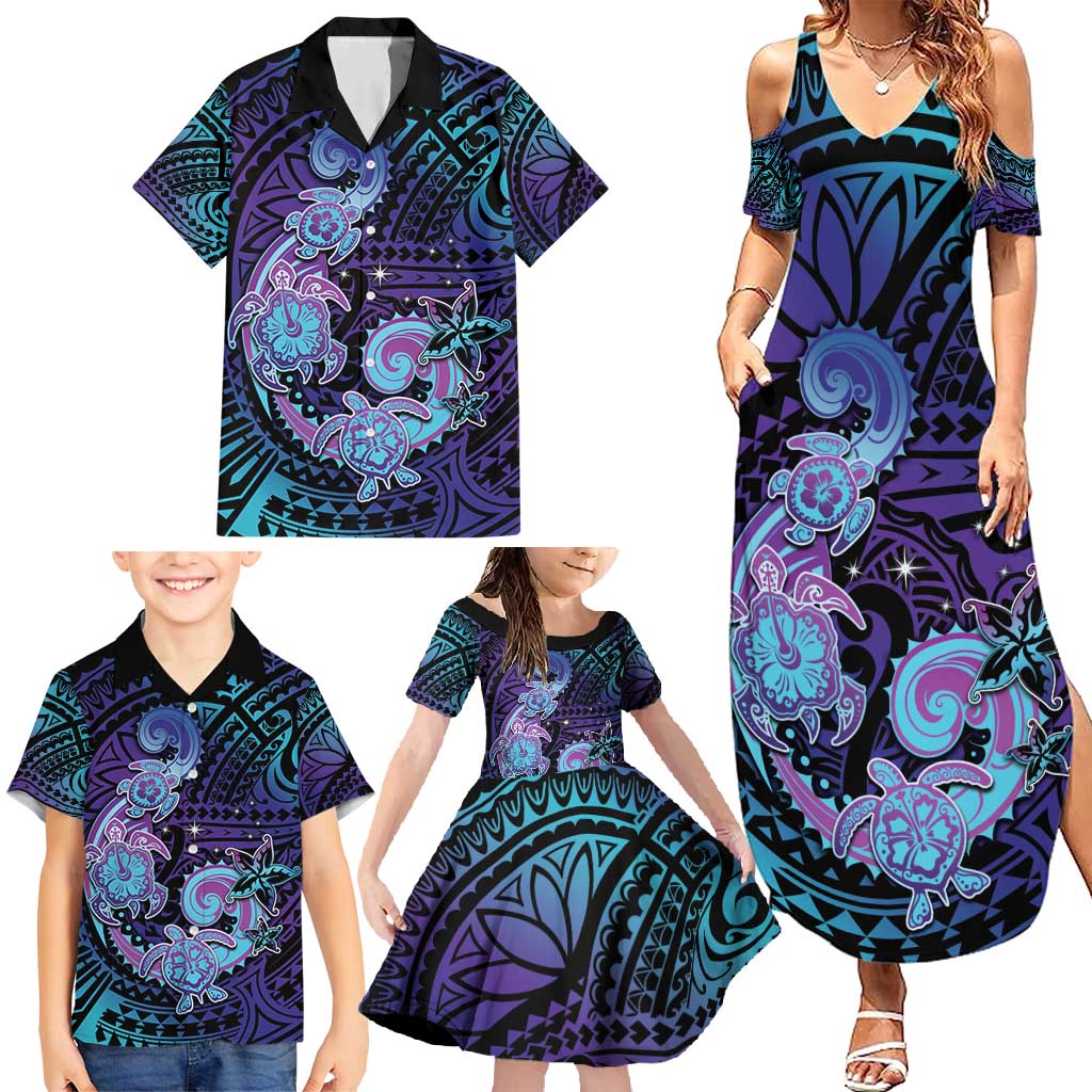 Hawaii Makahiki Turtle Family Matching Summer Maxi Dress and Hawaiian Shirt Spiral Polynesian Tattoo LT05 - Polynesian Pride