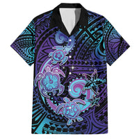 Hawaii Makahiki Turtle Family Matching Summer Maxi Dress and Hawaiian Shirt Spiral Polynesian Tattoo LT05 Dad's Shirt - Short Sleeve Purple - Polynesian Pride