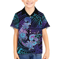 Hawaii Makahiki Turtle Family Matching Summer Maxi Dress and Hawaiian Shirt Spiral Polynesian Tattoo LT05 Son's Shirt Purple - Polynesian Pride