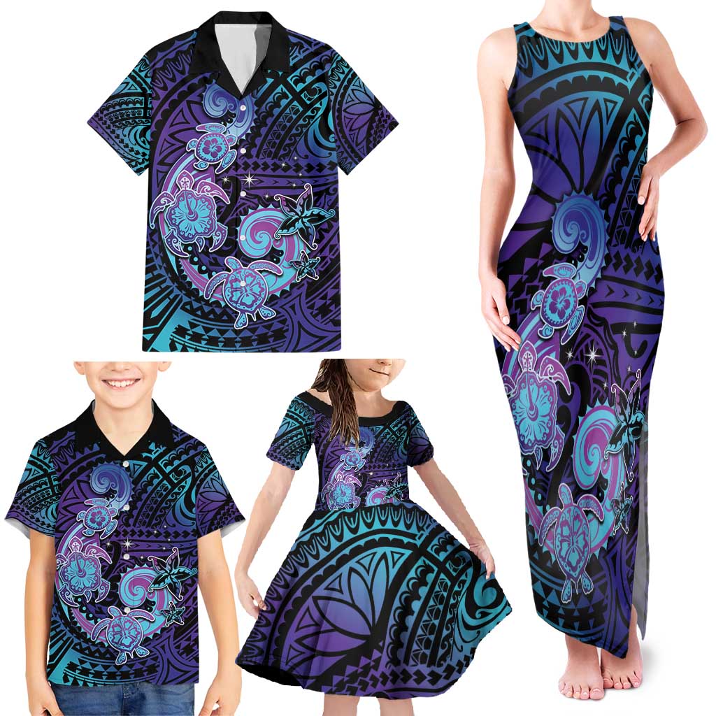 Hawaii Makahiki Turtle Family Matching Tank Maxi Dress and Hawaiian Shirt Spiral Polynesian Tattoo LT05 - Polynesian Pride