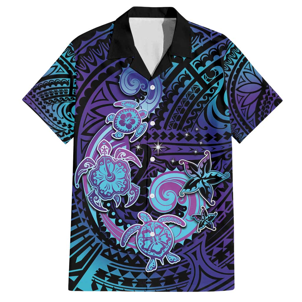 Hawaii Makahiki Turtle Family Matching Tank Maxi Dress and Hawaiian Shirt Spiral Polynesian Tattoo LT05 Dad's Shirt - Short Sleeve Purple - Polynesian Pride