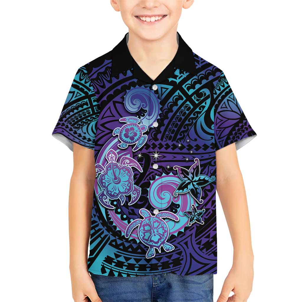 Hawaii Makahiki Turtle Family Matching Tank Maxi Dress and Hawaiian Shirt Spiral Polynesian Tattoo LT05 Son's Shirt Purple - Polynesian Pride
