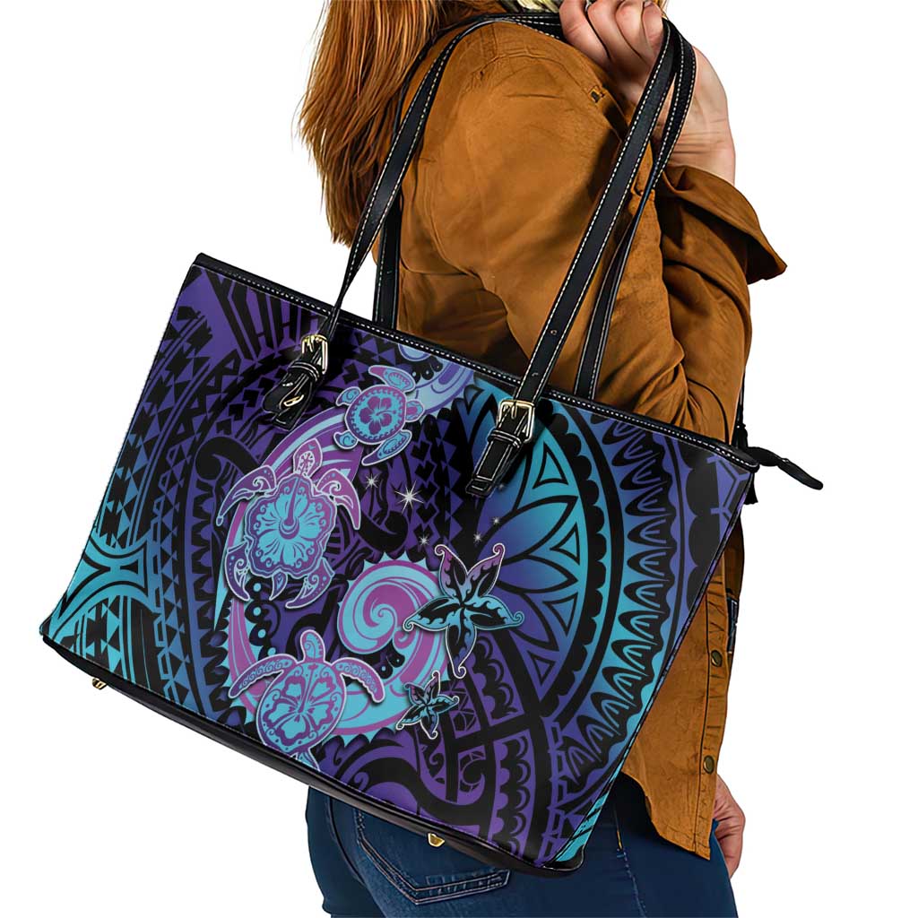 Hawaii Makahiki Turtle Leather Tote Bag Spiral Polynesian Tattoo