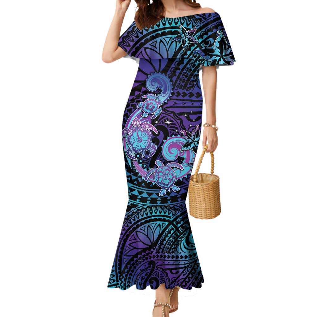 Hawaii Makahiki Turtle Mermaid Dress Spiral Polynesian Tattoo LT05 Women Purple - Polynesian Pride