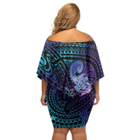 Hawaii Makahiki Turtle Off Shoulder Short Dress Spiral Polynesian Tattoo LT05 - Polynesian Pride