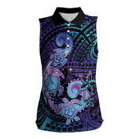 Hawaii Makahiki Turtle Women Sleeveless Polo Shirt Spiral Polynesian Tattoo