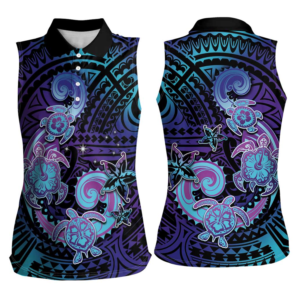 Hawaii Makahiki Turtle Women Sleeveless Polo Shirt Spiral Polynesian Tattoo