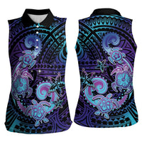 Hawaii Makahiki Turtle Women Sleeveless Polo Shirt Spiral Polynesian Tattoo