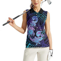 Hawaii Makahiki Turtle Women Sleeveless Polo Shirt Spiral Polynesian Tattoo
