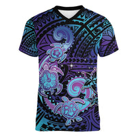 Hawaii Makahiki Turtle Women V-Neck T-Shirt Spiral Polynesian Tattoo