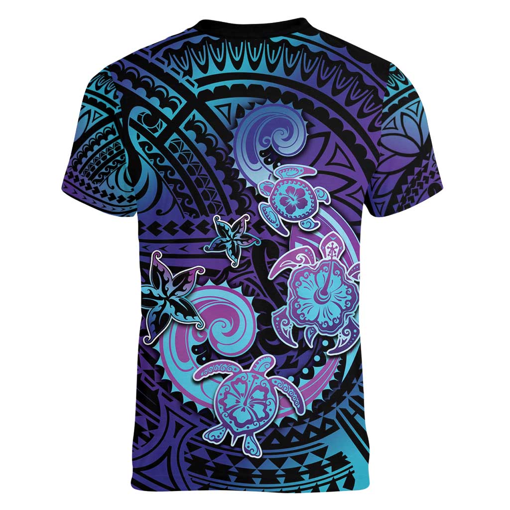 Hawaii Makahiki Turtle Women V-Neck T-Shirt Spiral Polynesian Tattoo