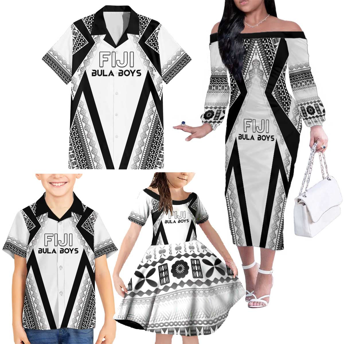 Custom Bula Fiji Football Family Matching Off The Shoulder Long Sleeve Dress and Hawaiian Shirt Go Champions - Polynesian Pride