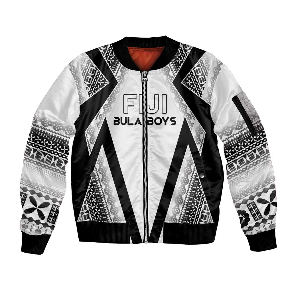 Custom Bula Fiji Football Sleeve Zip Bomber Jacket Go Champions LT05 Unisex White - Polynesian Pride
