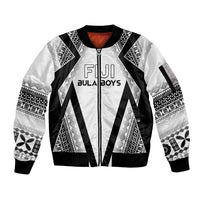 Custom Bula Fiji Football Sleeve Zip Bomber Jacket Go Champions LT05 Unisex White - Polynesian Pride