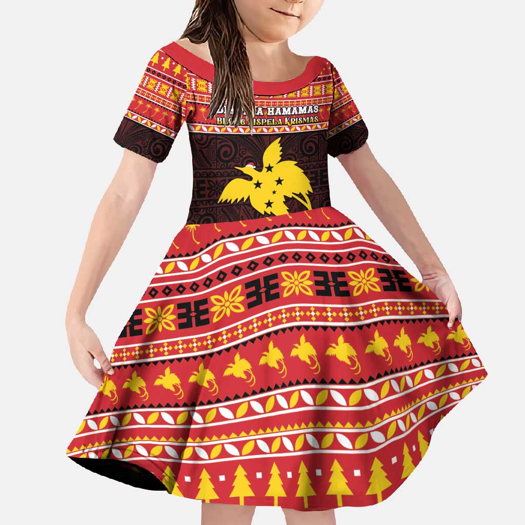 Papua New Guinea Christmas Family Matching Mermaid Dress and Hawaiian Shirt Santa Raggiana LT05 Daughter's Dress Red - Polynesian Pride