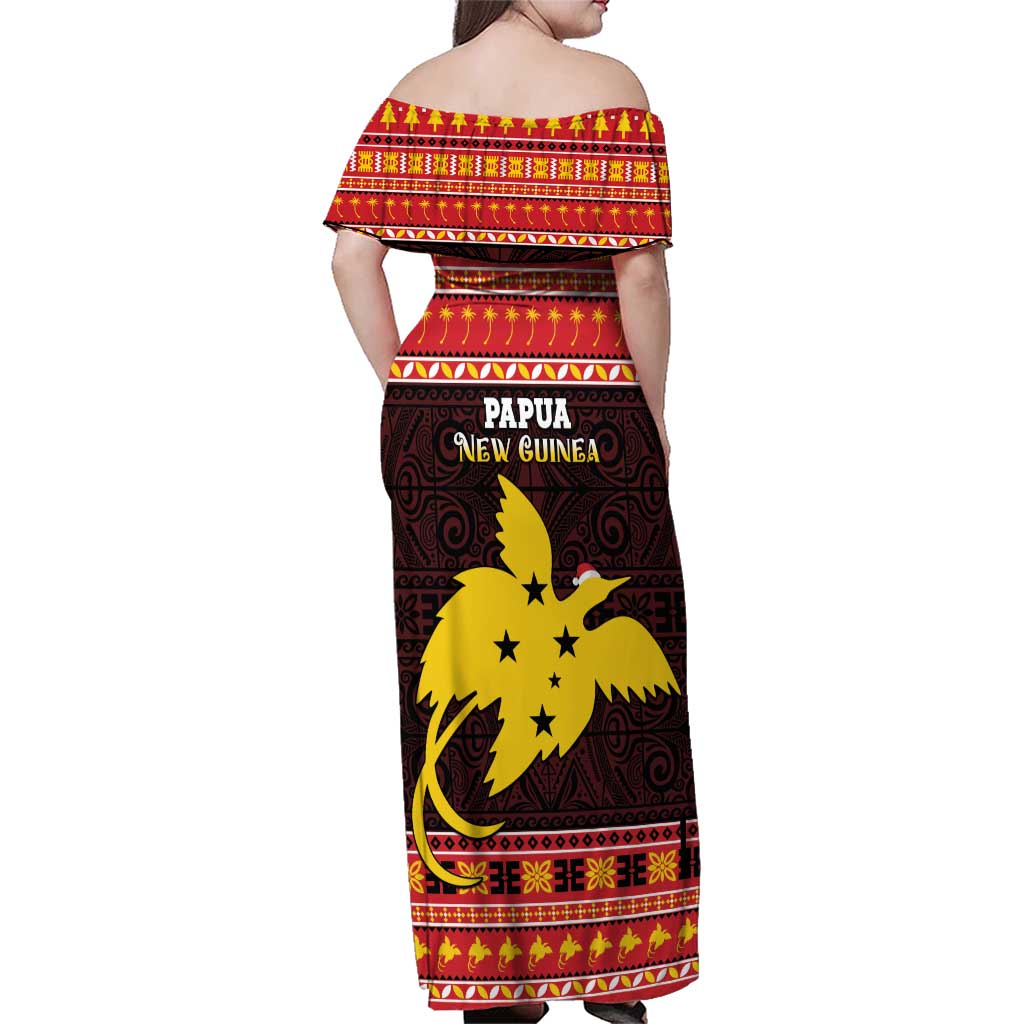 Papua New Guinea Christmas Family Matching Off Shoulder Maxi Dress and Hawaiian Shirt Santa Raggiana