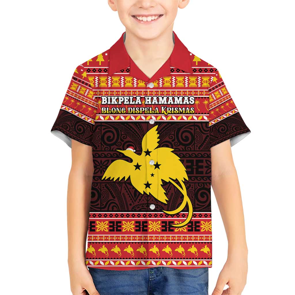 Papua New Guinea Christmas Family Matching Tank Maxi Dress and Hawaiian Shirt Santa Raggiana LT05 Son's Shirt Red - Polynesian Pride