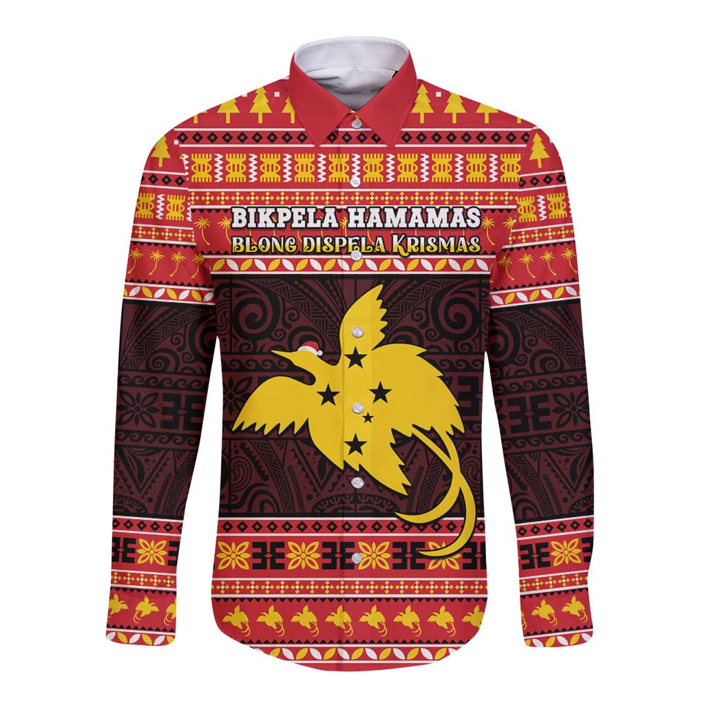 Papua New Guinea Christmas Long Sleeve Button Shirt Santa Raggiana LT05 Unisex Red - Polynesian Pride