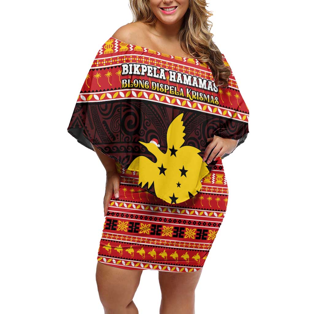 Papua New Guinea Christmas Off Shoulder Short Dress Santa Raggiana LT05 Women Red - Polynesian Pride