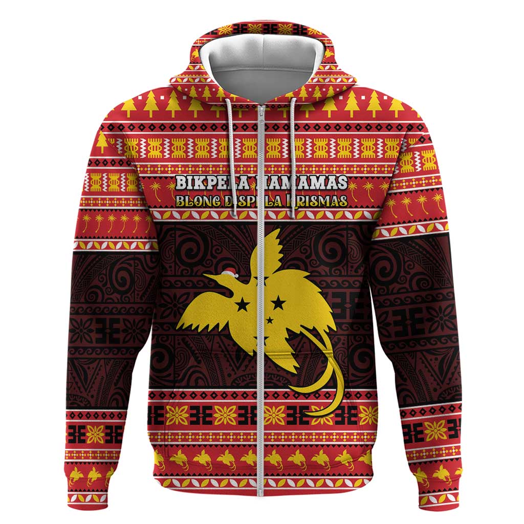 Papua New Guinea Christmas Zip Hoodie Santa Raggiana LT05 Zip Hoodie Red - Polynesian Pride