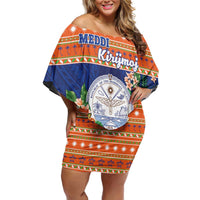 Marshall Islands Christmas Family Matching Off Shoulder Short Dress and Hawaiian Shirt Marshallese Seal Meddi Kirijmoj