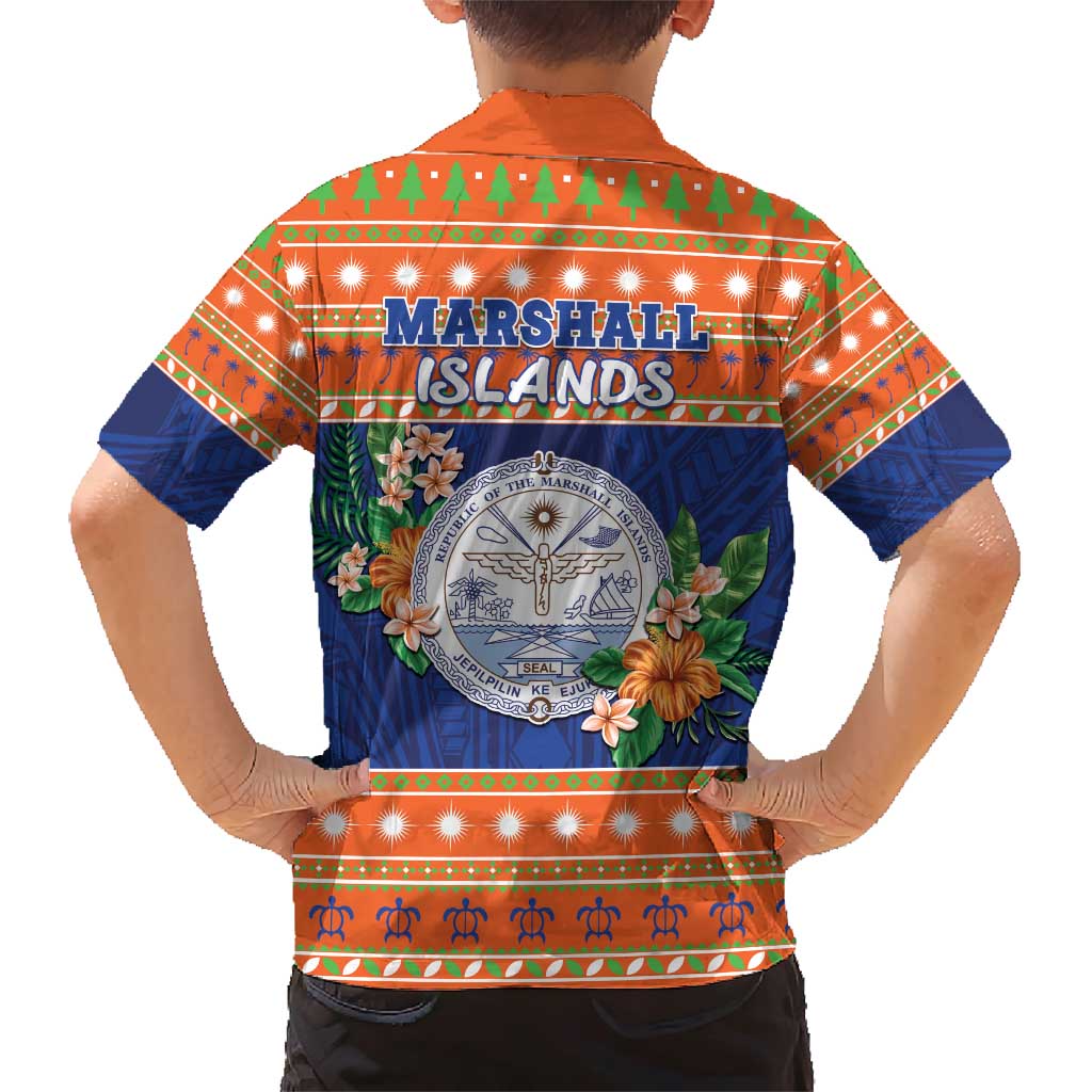 Marshall Islands Christmas Family Matching Short Sleeve Bodycon Dress and Hawaiian Shirt Marshallese Seal Meddi Kirijmoj LT05 - Polynesian Pride