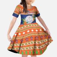 Marshall Islands Christmas Family Matching Short Sleeve Bodycon Dress and Hawaiian Shirt Marshallese Seal Meddi Kirijmoj LT05 Daughter's Dress Orange - Polynesian Pride