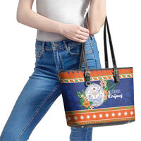 Marshall Islands Christmas Leather Tote Bag Marshallese Seal Meddi Kirijmoj