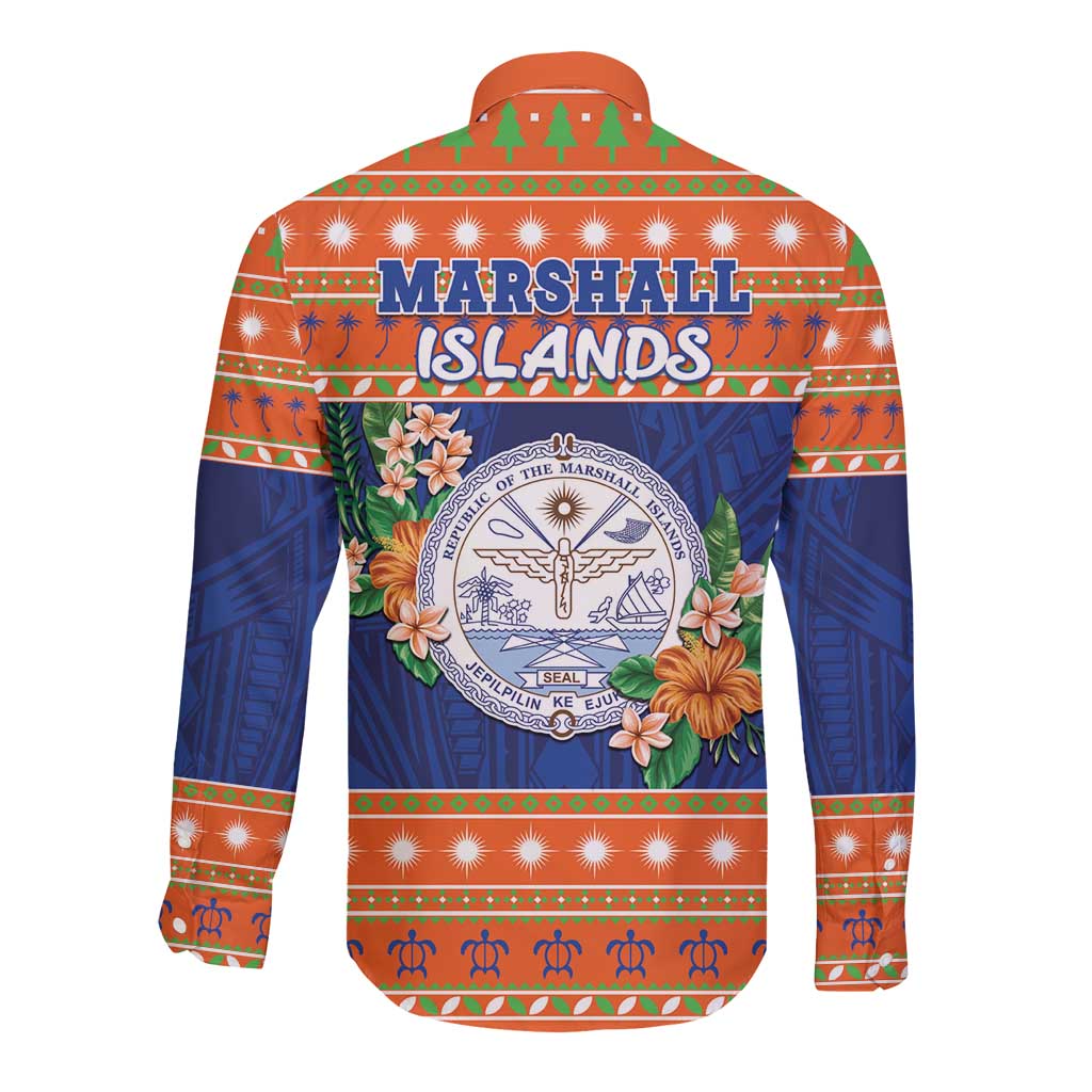 Marshall Islands Christmas Long Sleeve Button Shirt Marshallese Seal Meddi Kirijmoj