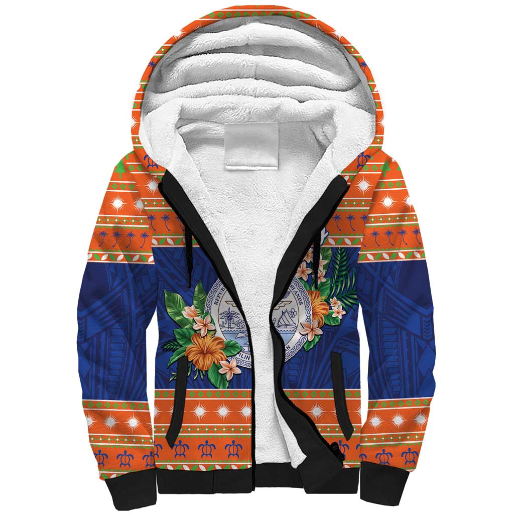 Marshall Islands Christmas Sherpa Hoodie Marshallese Seal Meddi Kirijmoj LT05 Unisex Orange - Polynesian Pride