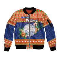 Marshall Islands Christmas Sleeve Zip Bomber Jacket Marshallese Seal Meddi Kirijmoj LT05 Unisex Orange - Polynesian Pride