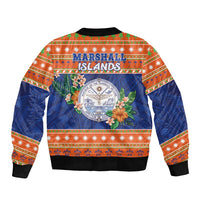 Marshall Islands Christmas Sleeve Zip Bomber Jacket Marshallese Seal Meddi Kirijmoj LT05 - Polynesian Pride