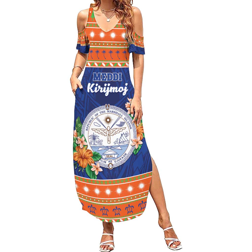 Marshall Islands Christmas Summer Maxi Dress Marshallese Seal Meddi Kirijmoj LT05 Women Orange - Polynesian Pride