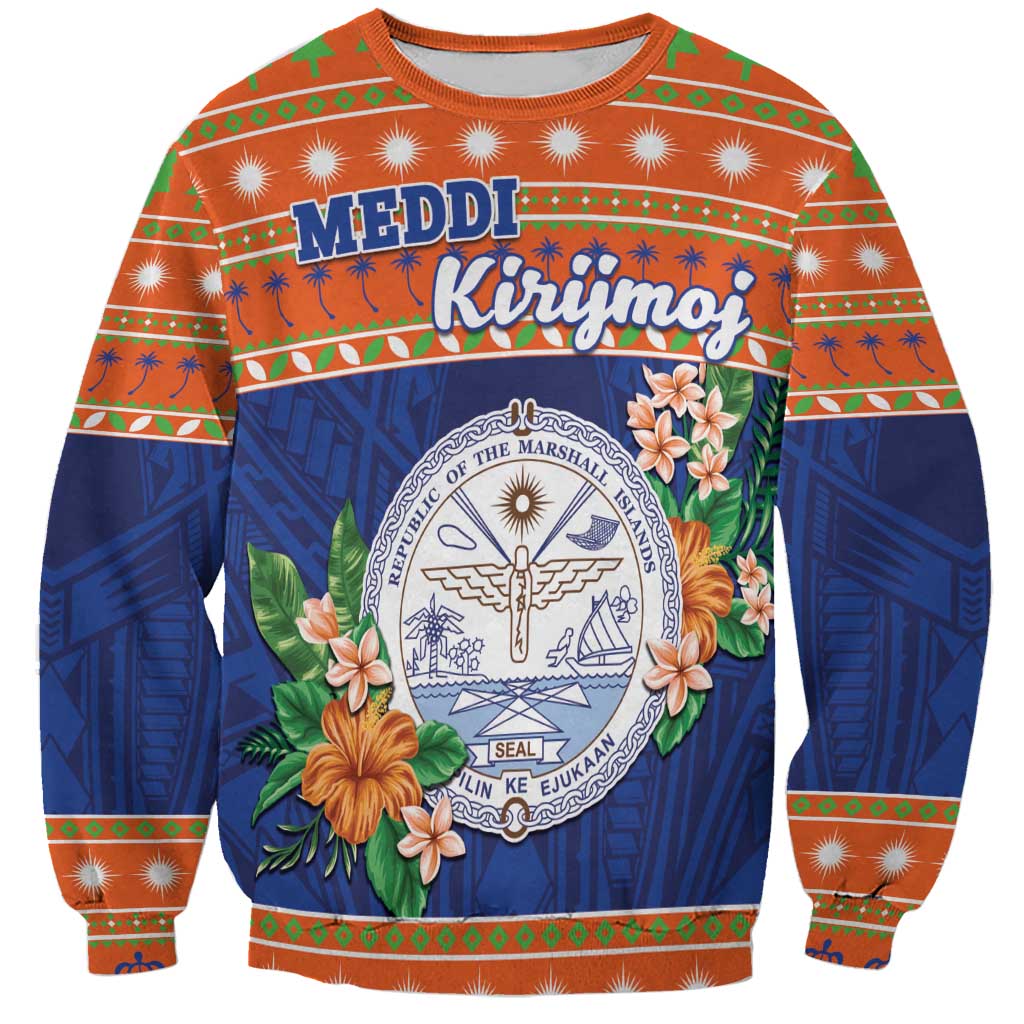 Marshall Islands Christmas Sweatshirt Marshallese Seal Meddi Kirijmoj LT05 Unisex Orange - Polynesian Pride