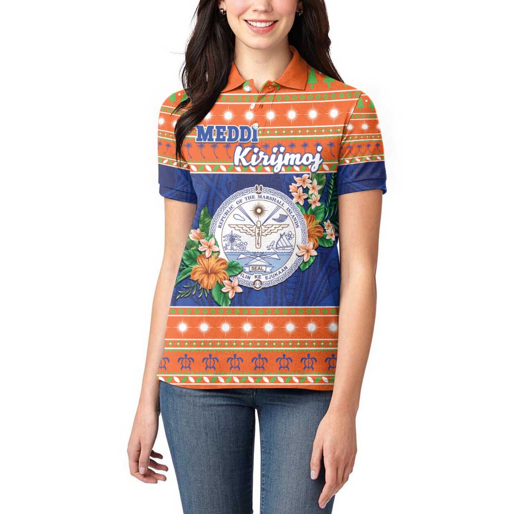 Marshall Islands Christmas Women Polo Shirt Marshallese Seal Meddi Kirijmoj