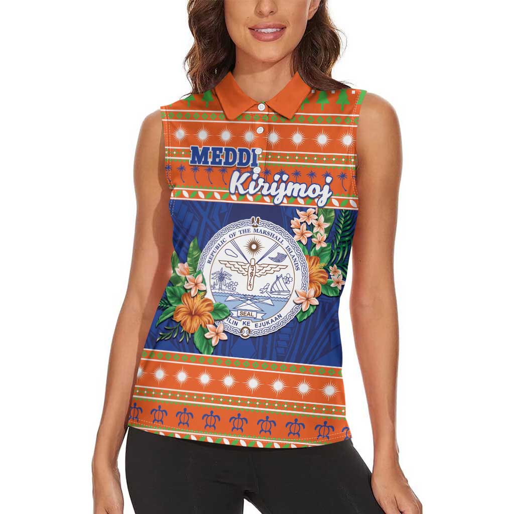 Marshall Islands Christmas Women Sleeveless Polo Shirt Marshallese Seal Meddi Kirijmoj