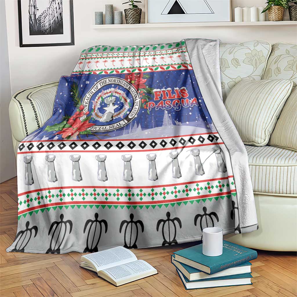 Northern Mariana Islands Christmas Blanket Poinsettia Filis Pasgua LT05 Blue - Polynesian Pride