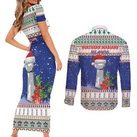 Northern Mariana Islands Christmas Couples Matching Short Sleeve Bodycon Dress and Long Sleeve Button Shirt Poinsettia Filis Pasgua