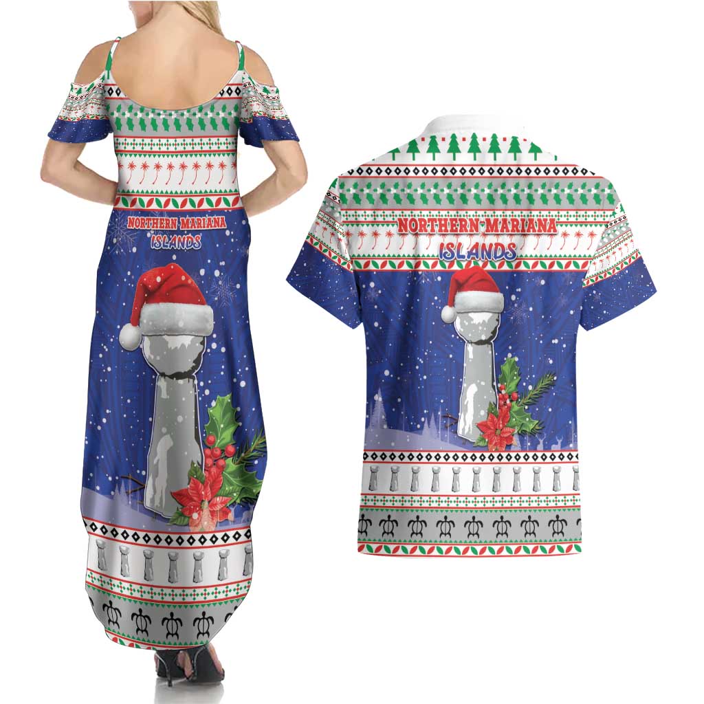 Northern Mariana Islands Christmas Couples Matching Summer Maxi Dress and Hawaiian Shirt Poinsettia Filis Pasgua