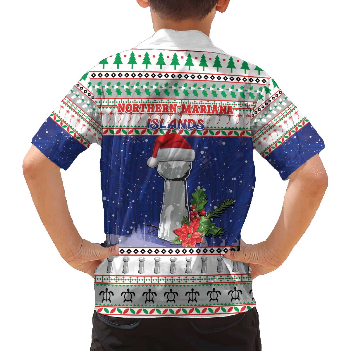 Northern Mariana Islands Christmas Family Matching Off The Shoulder Long Sleeve Dress and Hawaiian Shirt Poinsettia Filis Pasgua LT05 - Polynesian Pride