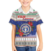 Northern Mariana Islands Christmas Family Matching Short Sleeve Bodycon Dress and Hawaiian Shirt Poinsettia Filis Pasgua LT05 Son's Shirt Blue - Polynesian Pride